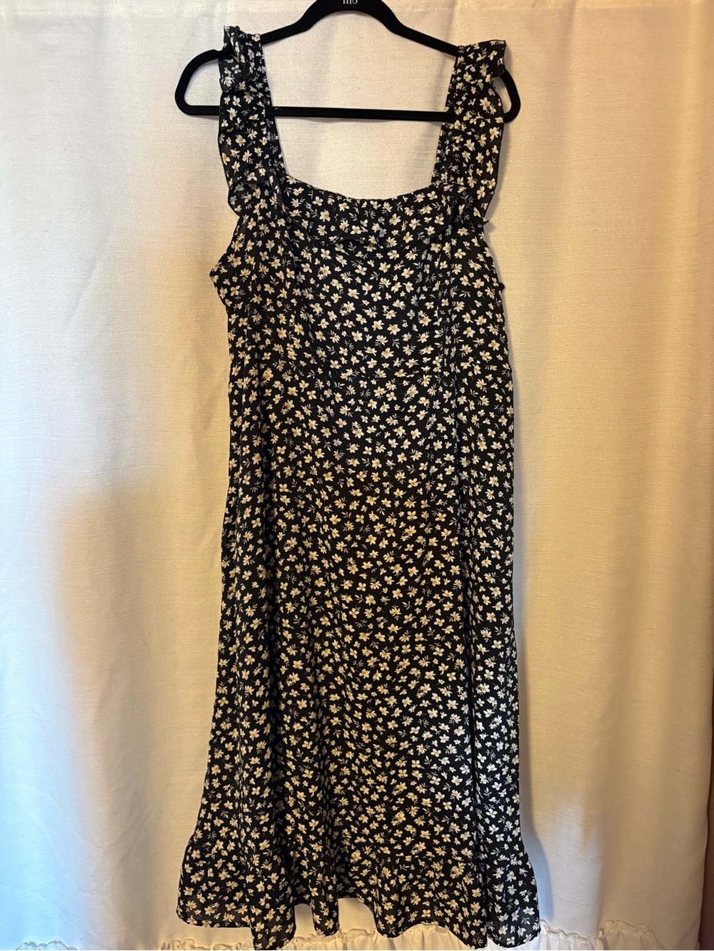 SHEIN Black Midi Dress with White Floral Print